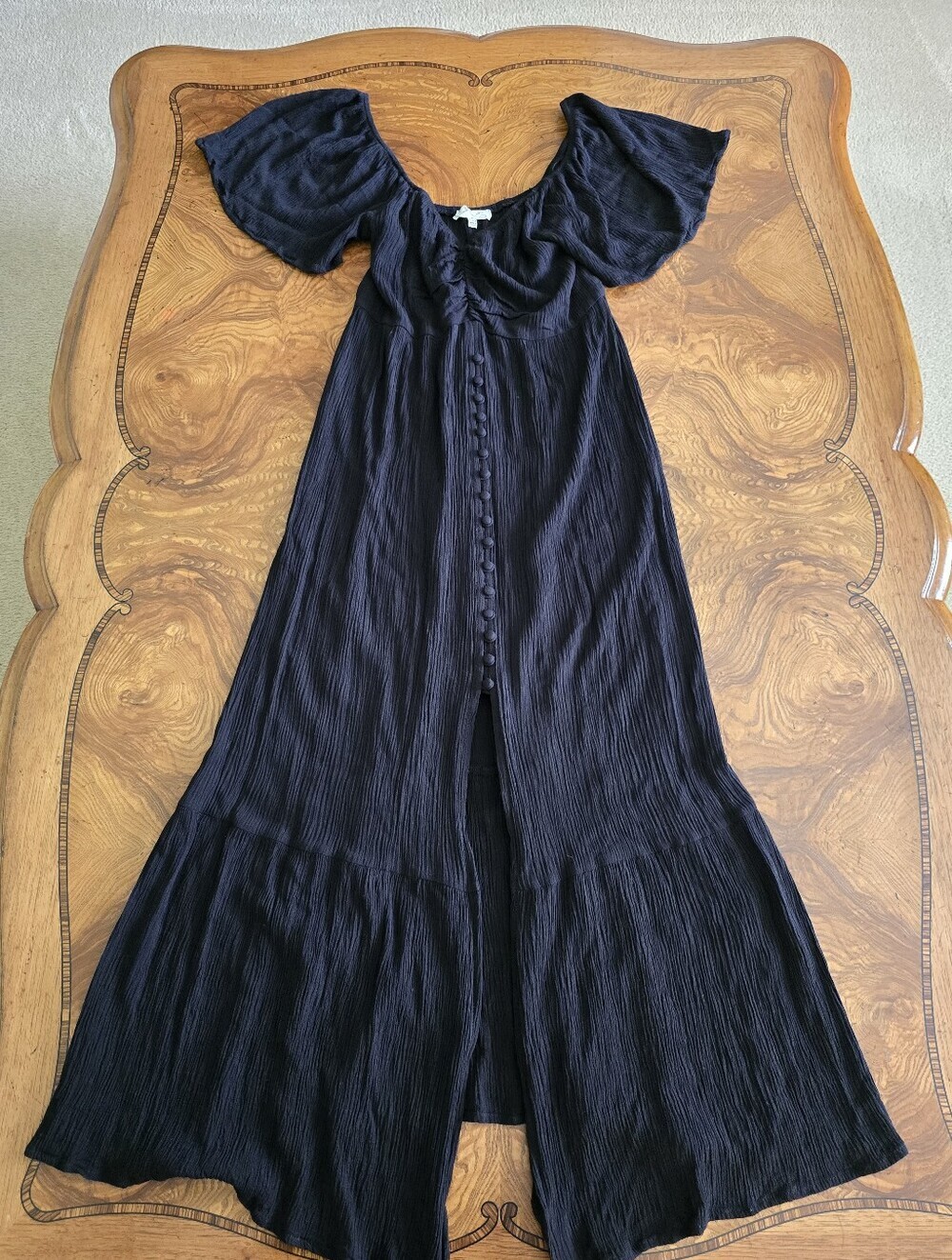 Promesa Whimsigoth Black Crinkle Gauze Button Front Maxi Dress Womens size Small